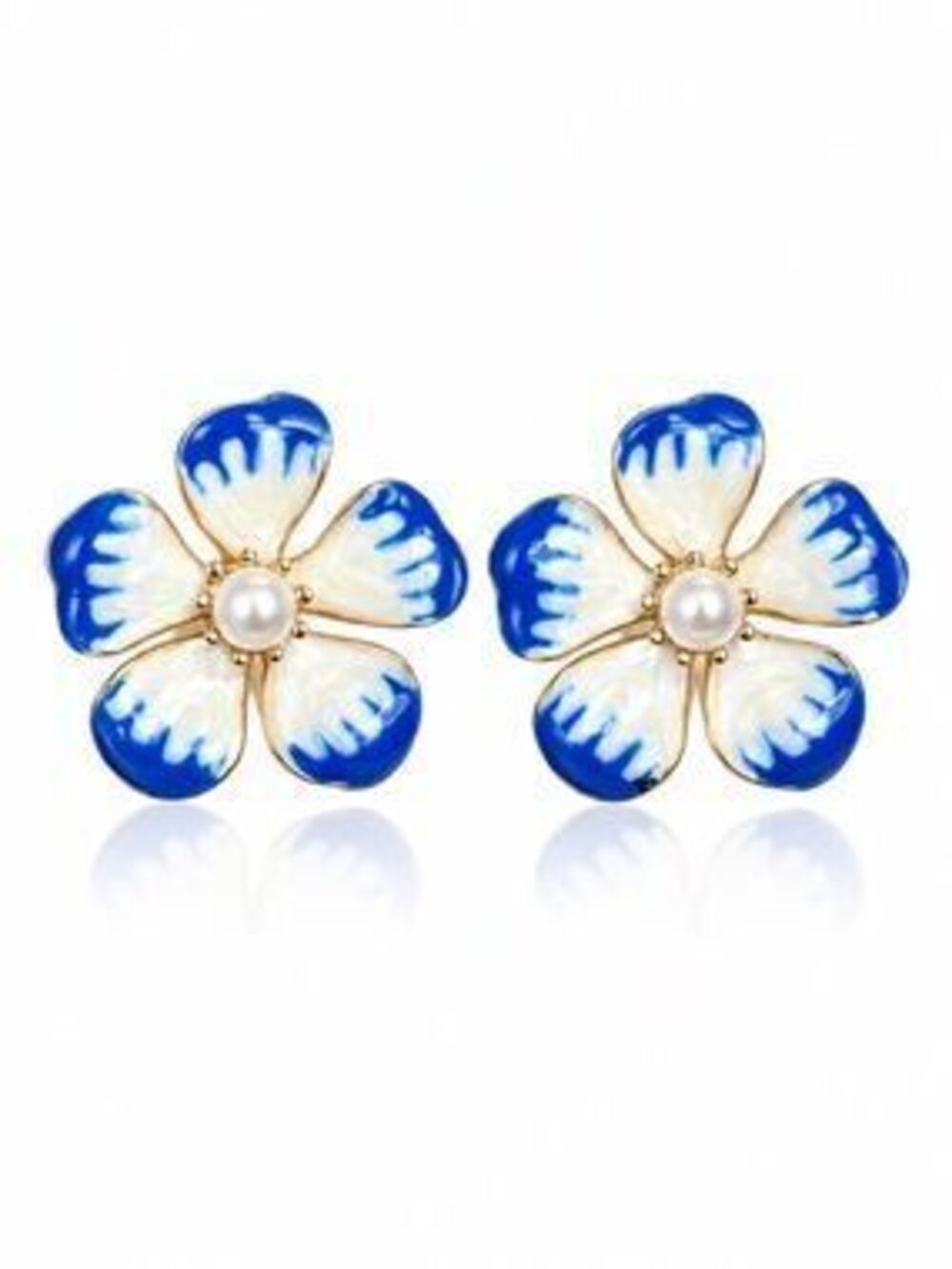 Blue Enamel Flower Stud Earrings by